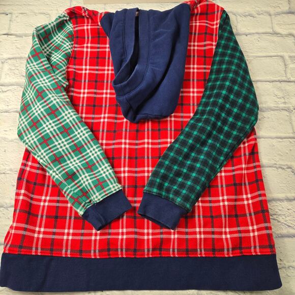Lands' End Serious Sweats Hoodie Mixed Plaids Red Blue Green size Large (14-16) - Picture 5 of 16